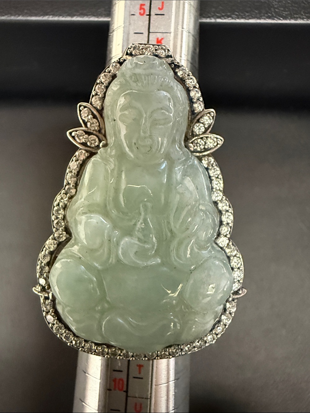 Green Jade Buddha ring with Pavé Accents